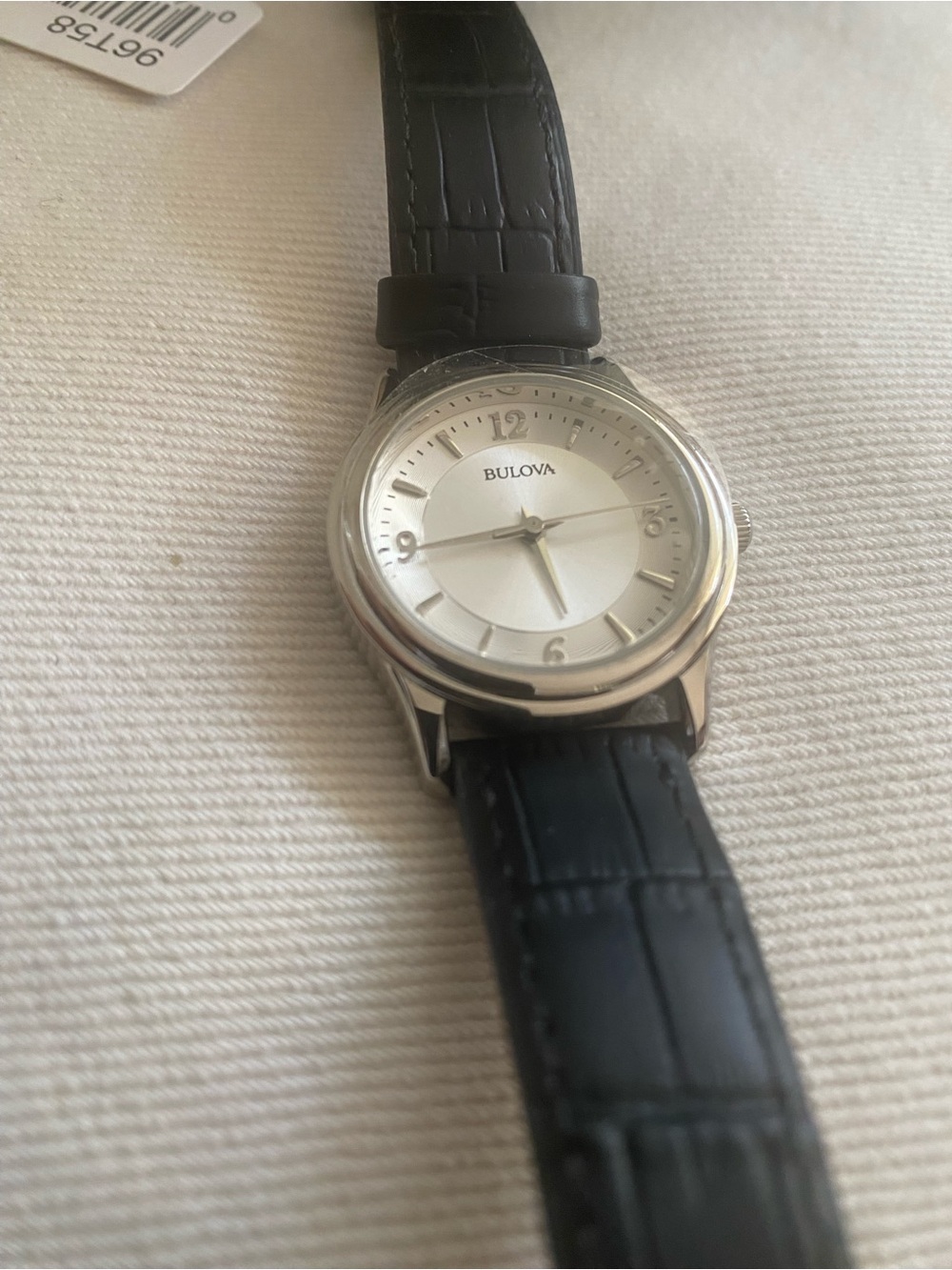 Bulova Silver Dial Watch with Black Croc-Style Strap